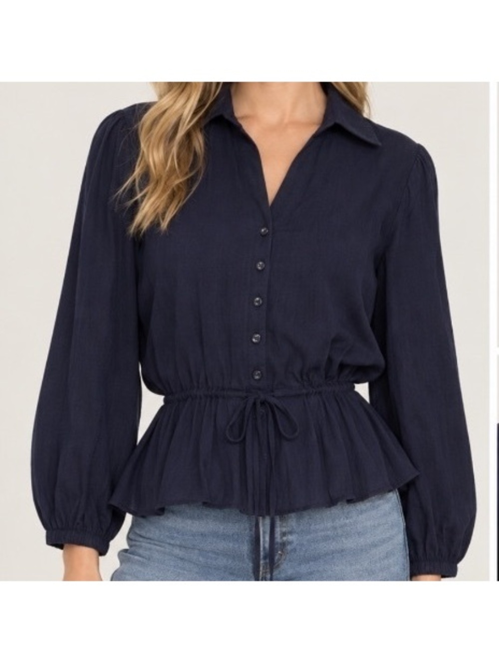 Cara Cara $345 Allegra Peplum Top in Evening Navy Blue 100% Cotton Women’s Small
